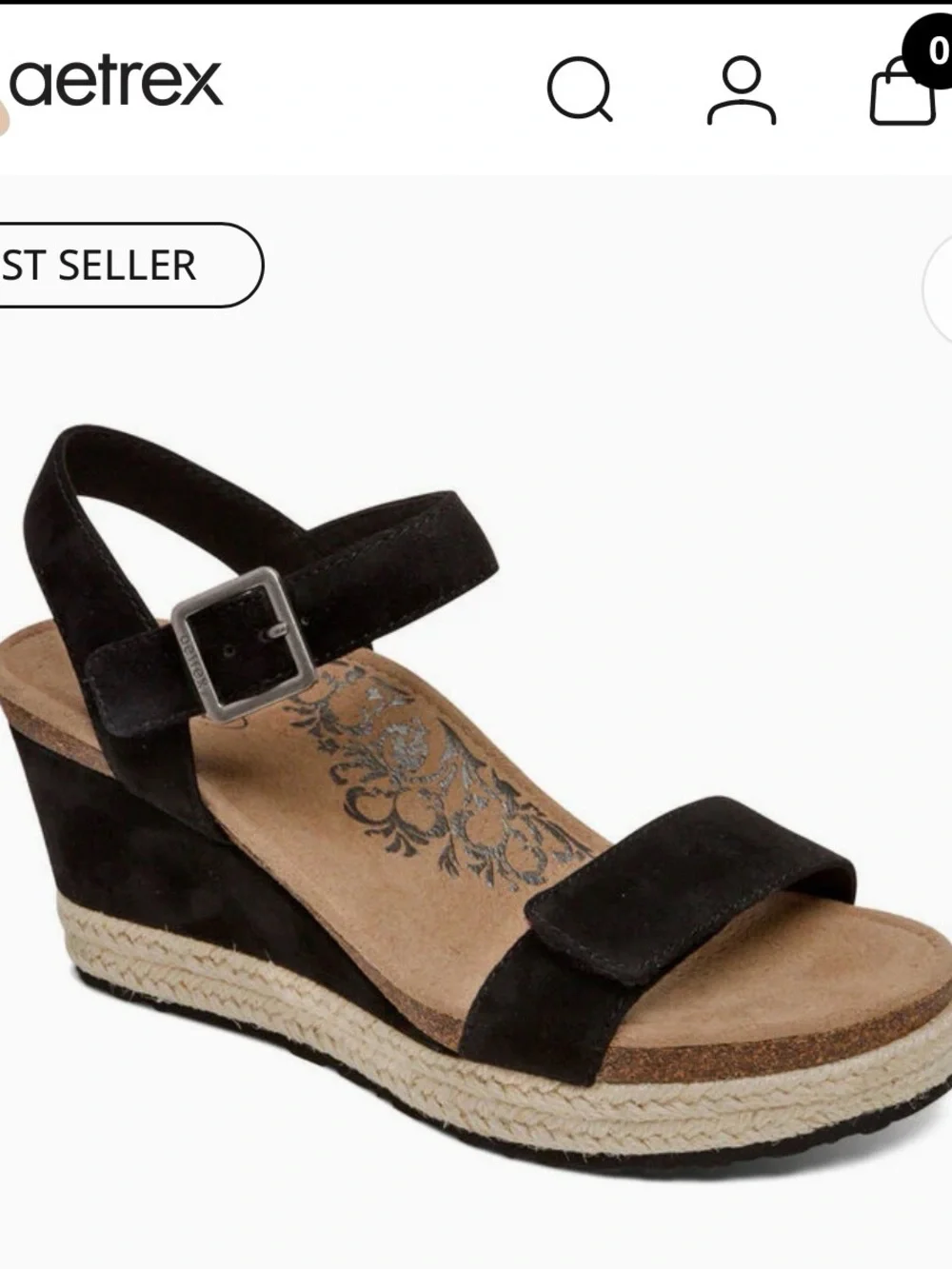 Aetrex Black Suede Espadrille Wedge Sandal